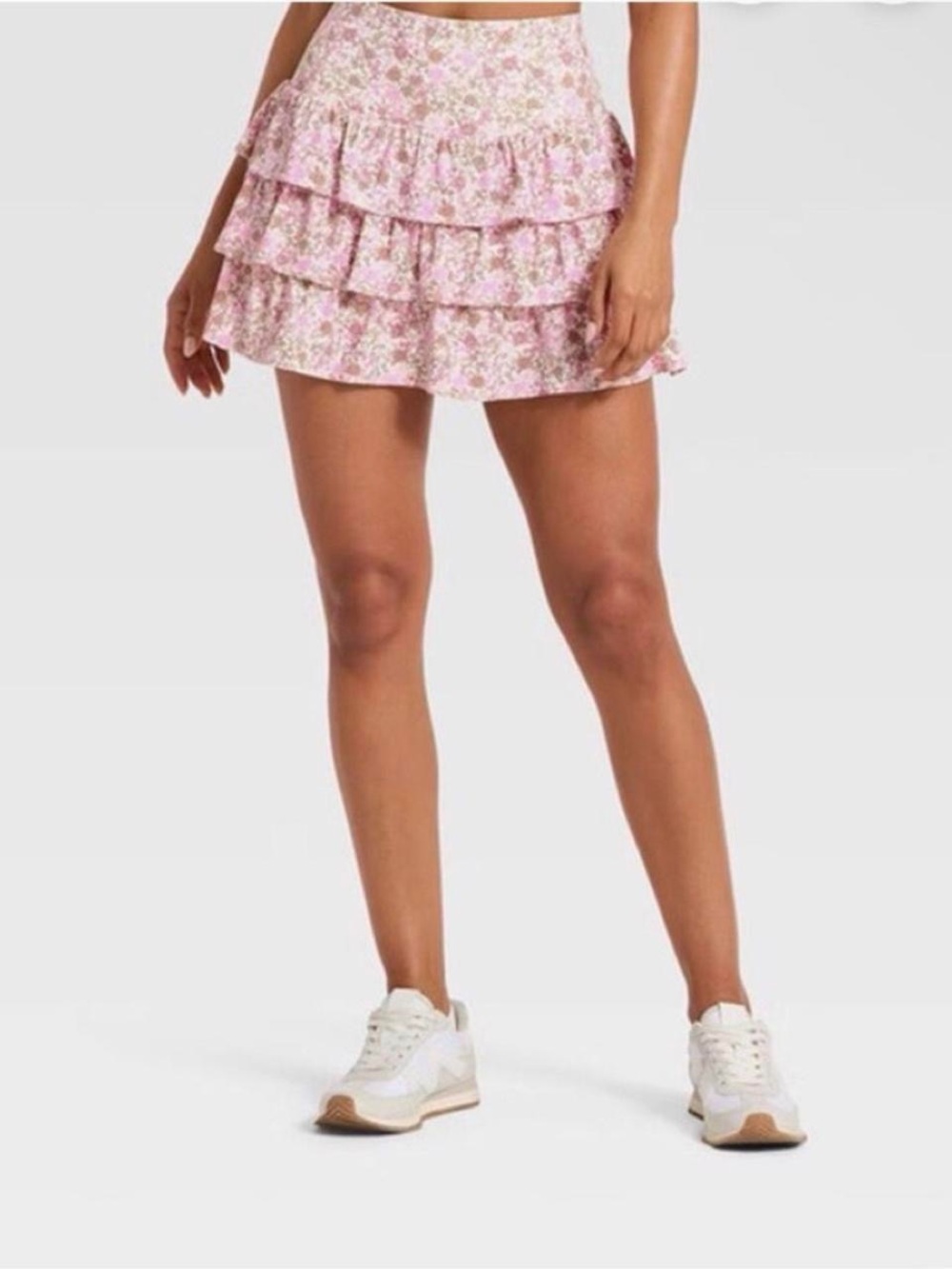 JoyLab Pink Floral Ruffle Mini Skirt